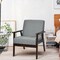 Grey Linen Accent Chair with Rubber Wood Frame Wide Seat and Armrests for Living Room or Bedroom